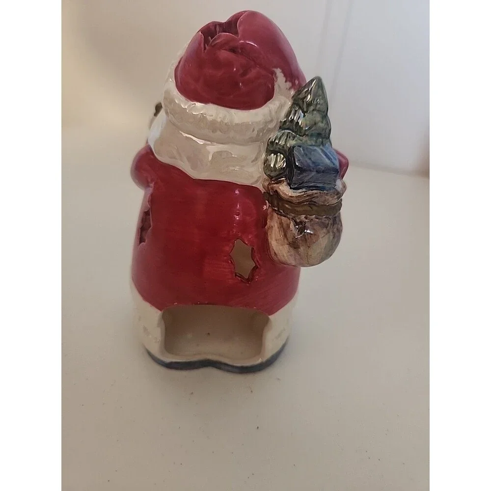 Santa Claus Tealight Votive Candle Holder Ceramic Star Cutouts Glitter 7